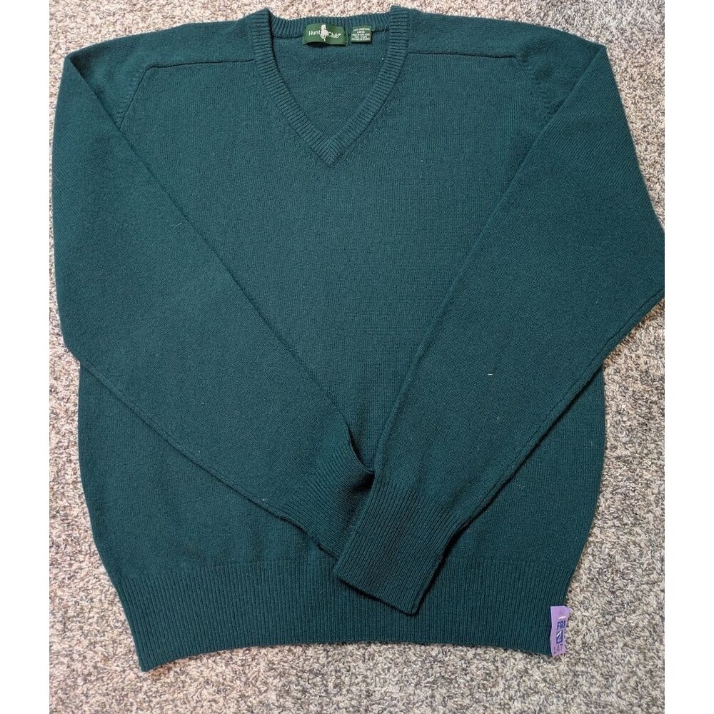 Hunt Club 100 % Lambswool Sweater Long Sleeve Green Men's L Large